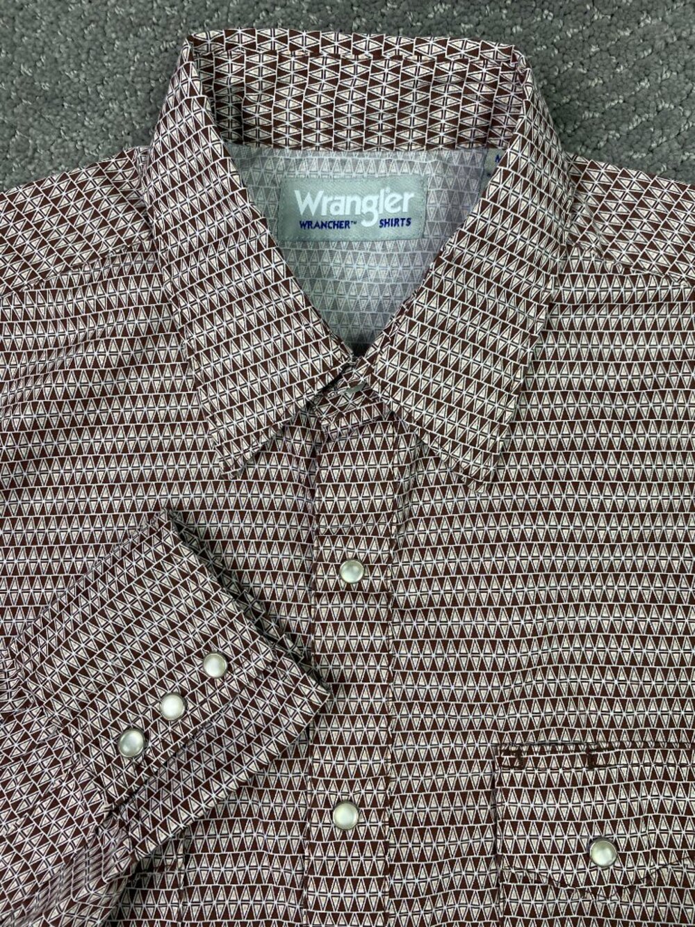 Vintage Wrangler Pearl Snap Shirt Men's Medium Brown Geometric Southwestern NWOT